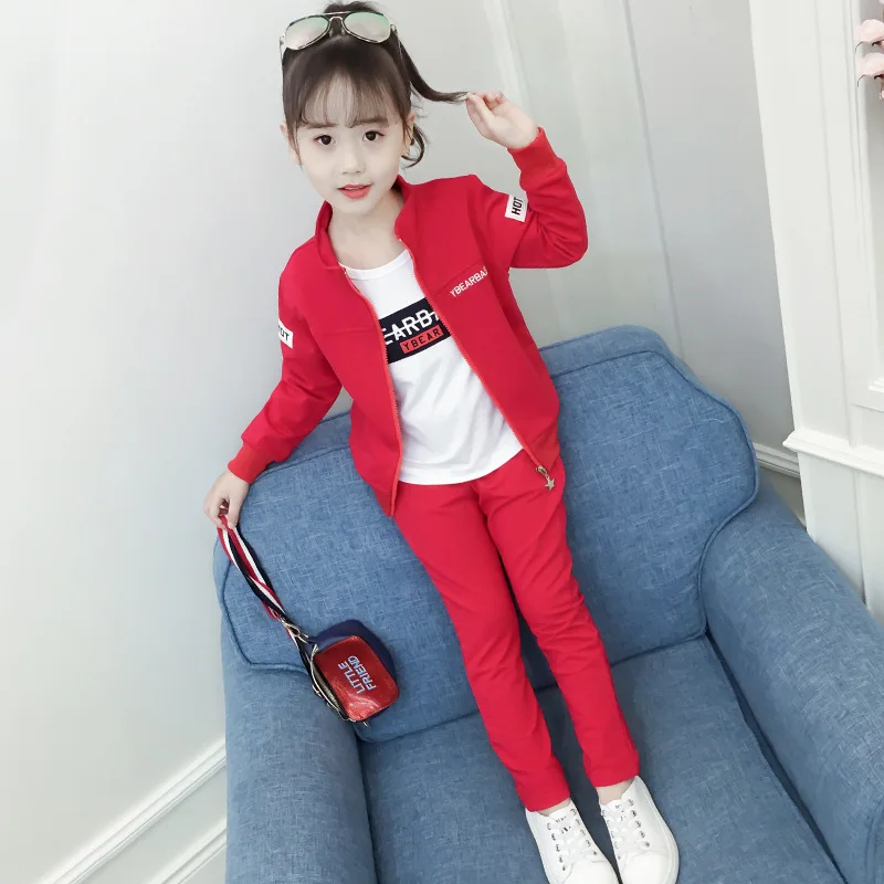 

2019 fashion Autumn Outfits Baby Girls Clothes Sets Cute Infant Cotton Suits Hooded Zipper Jacket T Shirt Pants 3pcs Clothing