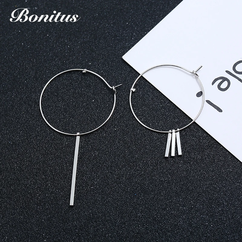 [Bonitus Jewelry] Модные Подвесные серьги 2018 Асимметричный обруч круглый ленточки для