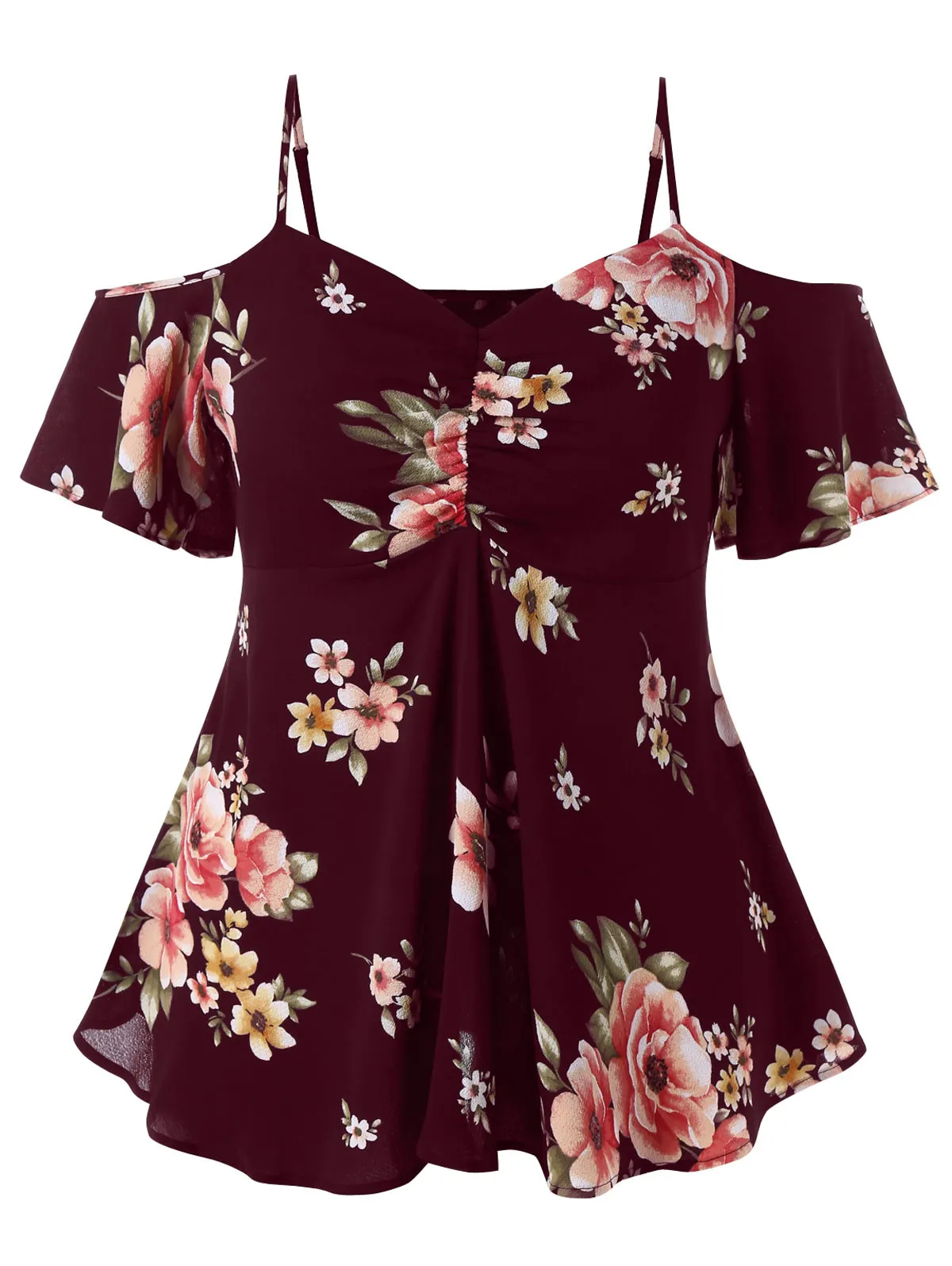 Wipalo Plus Size Blusas Feminina Floral Print Open Shoulder Blouse Women Summer Sweetheart Neck Half Sleeve Blouses Ladies Tops | Женская