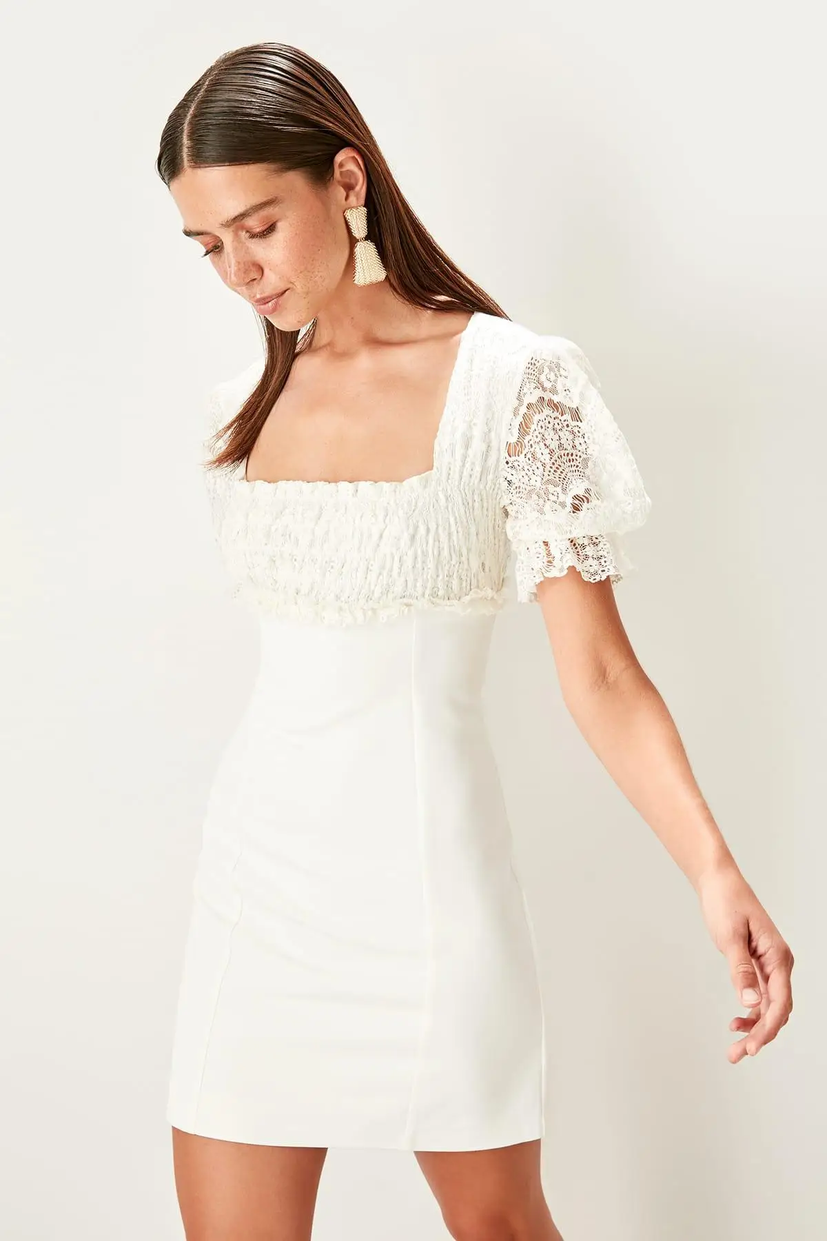 Trendyol платье экрю в клетку TPRSS19WU0012|Женские платья| |