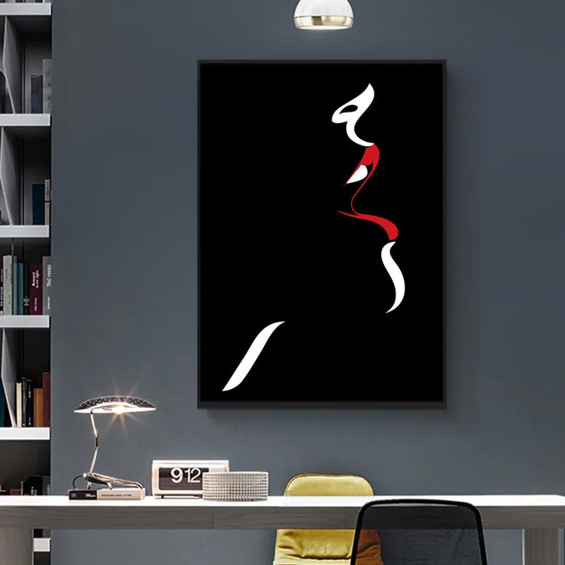 Современная девушка перо стены художественное украшение черный белый холст