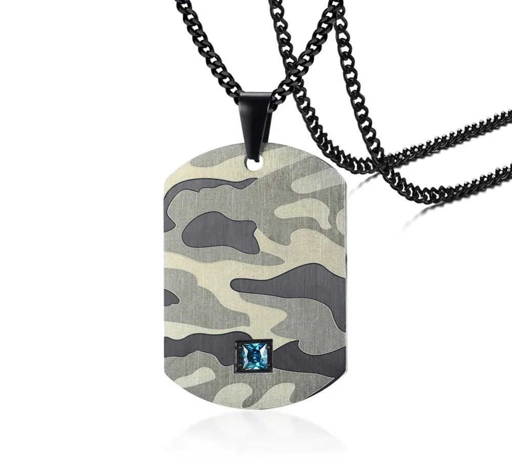 Dogtag Подвеска из нержавеющей стали Камуфляж синий кубический циркон CZ камень