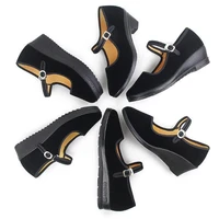 wedge platform mary jane shoes cotton black flats for women round toe spring summer soft bottom hotel restaurant work shoes