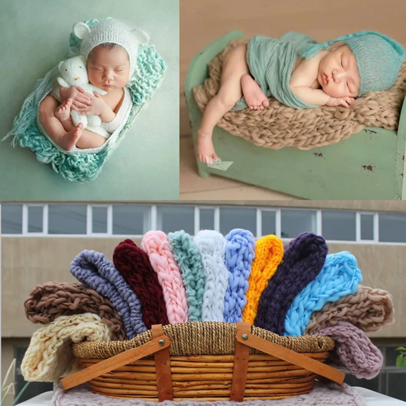 Newborn Photography Props Accessories 50X50cm Crochet Blanket Baby Photo Props Blankets Cushion Baby Photography Woven Carpet