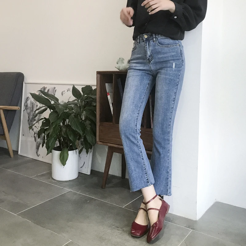 2020 модные женские джинсы с высокой талией эффектом потертости | Женская одежда