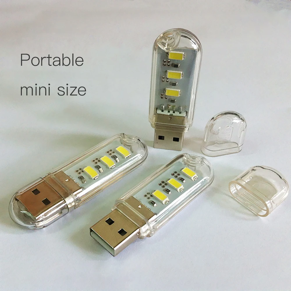 Портативная мини лампа USB 3 светодиода 5 В 1 2 Вт суперъярсветильник для чтения книг