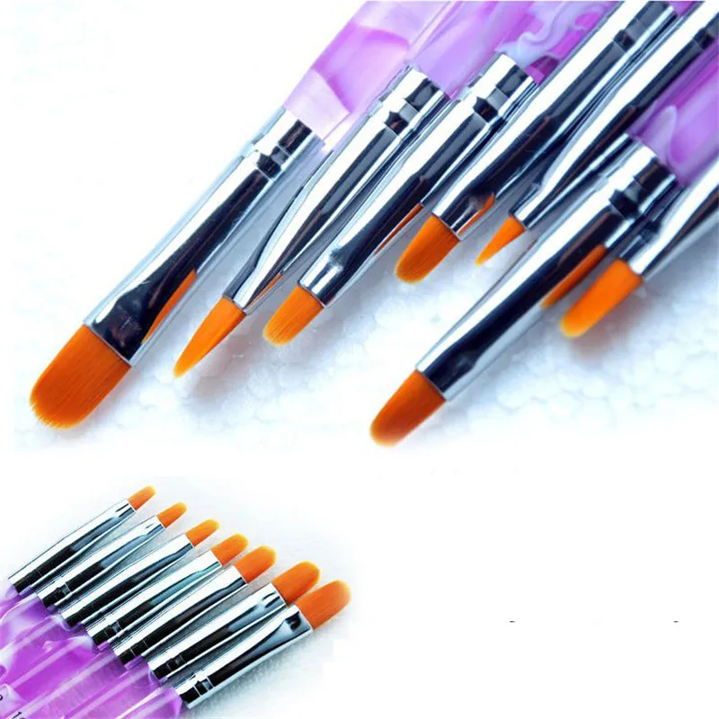 Rakado 7pcs/lot Nail Art Brush Painting Drawing Brushes Pens UV Gel Nails Polish Set Manicure Tools Sets Kits Purple Drill Point | Красота и