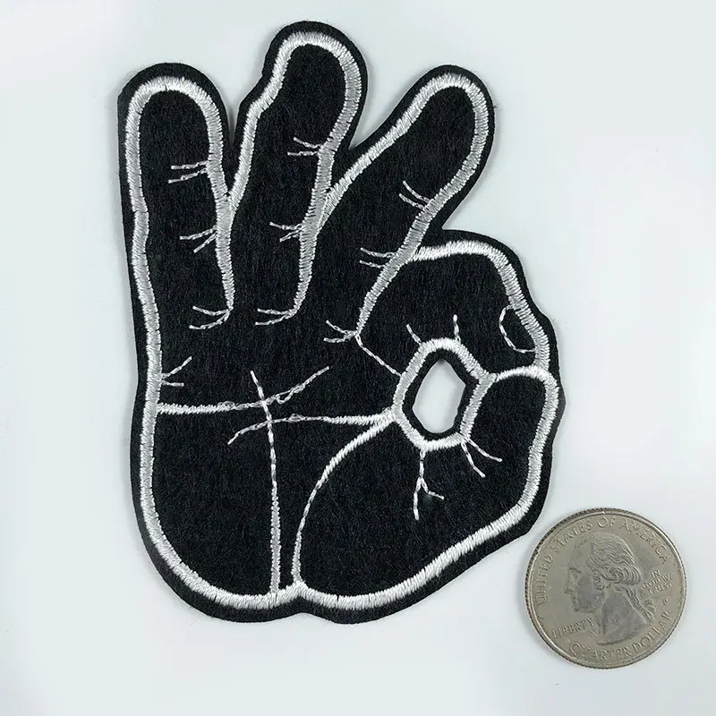 Черные нашивки для одежды с вышивкой жестов OK Finger Швейные сумки обуви Значки