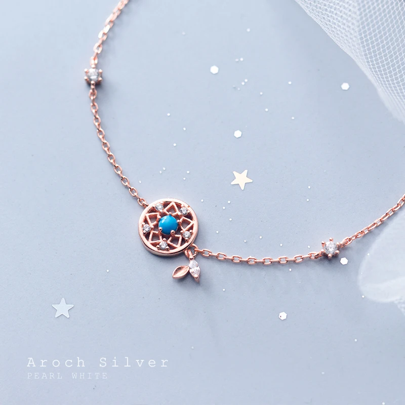AROCH S925 Серебряный браслет корейский милый круглый простой из розового золота.
