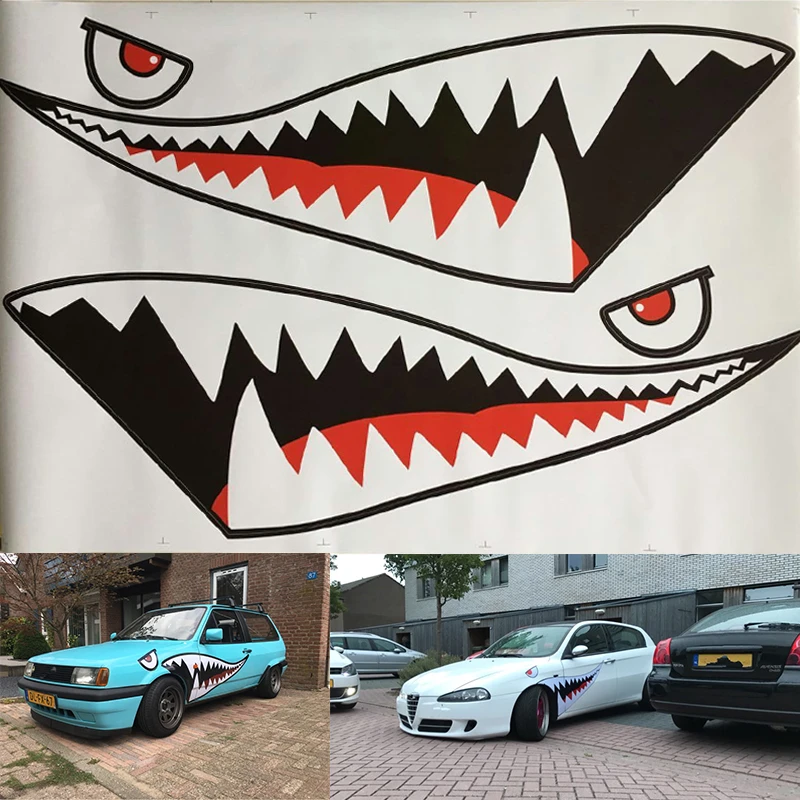 

150x50cm Car Sticker Shark Mouth Tooth Teeth Reflective Vinyl Refacing Exterior Decal Side Door Car Styling