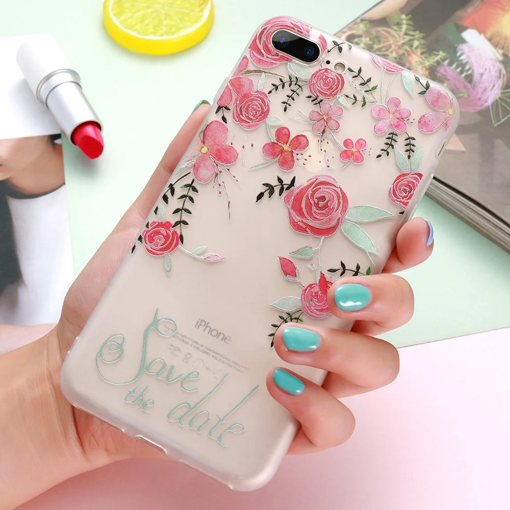 KISSCASE 3D Рельефный цветочный рельефный чехол с цветами для iPhone6s 6 7 8 Plus X XR XS Max задние