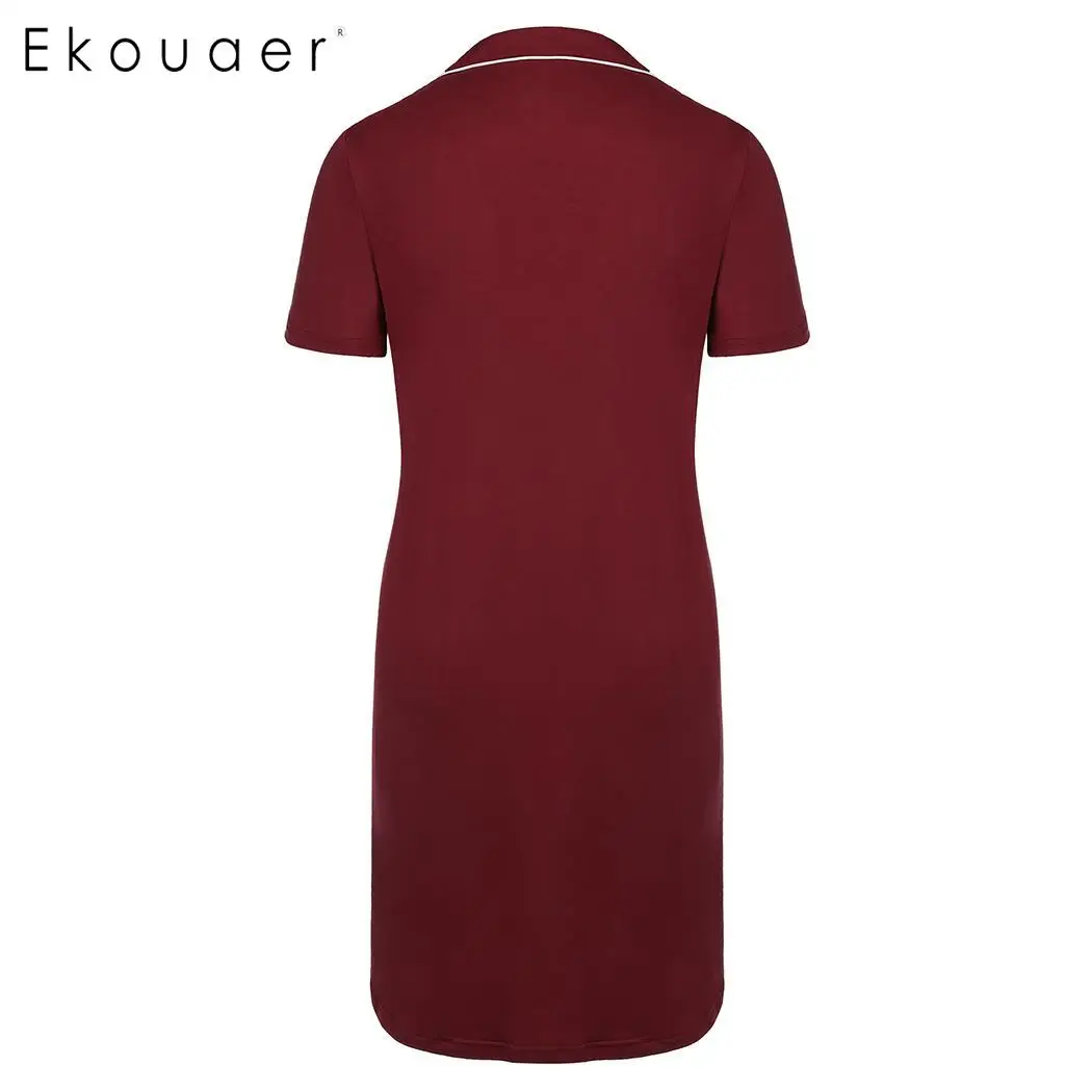 Женская ночная рубашка Ekouaer с отложным воротником и коротким рукавом XL 5XL|Ночные