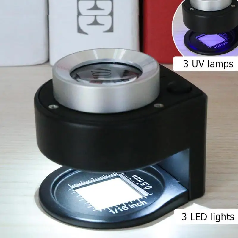 

30X Optical Glass Lens Magnifier 6 LED Full Metal Folding Linen Tester Loupe Magnifying Glass Thread Counter Magnifier