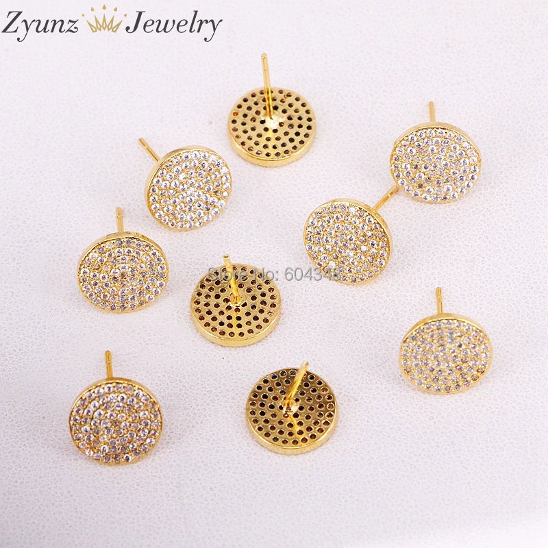 10 пар ZYZ320 6007 CZ микро серьги гвоздики круглой формы в четыре цвета для женщин