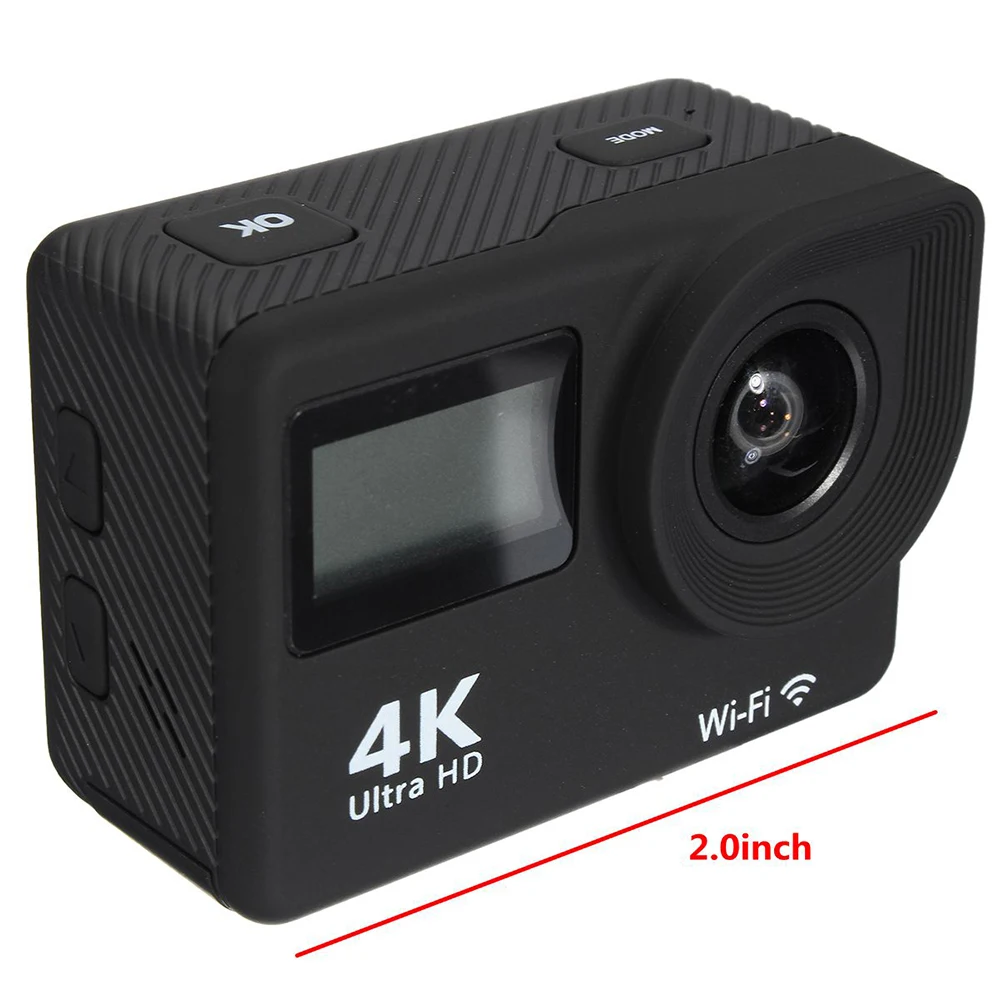 Экшн камера с сенсорным экраном 4K Wi Fi двойной экран Ultra HD 30 м водонепроницаемая