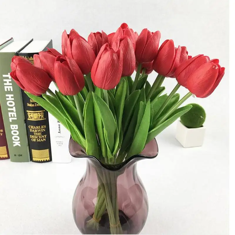 10pcs/set Artificial Flowers Bouquet Silk Tulip Real Touch Bridal Wedding Home Garden Party Floral Decoration Ornaments | Дом и сад