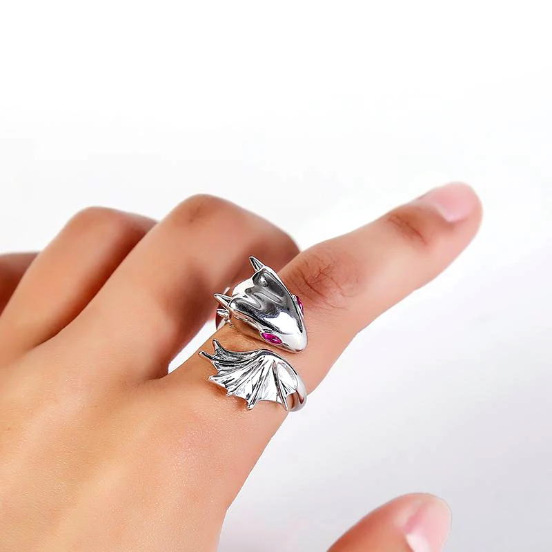 

925 Sterling Silver Animal Rings Adjustable Punk Dragon Ring Men Chunky Biker Rock Rap Embrace Gothic Jewelry Gif