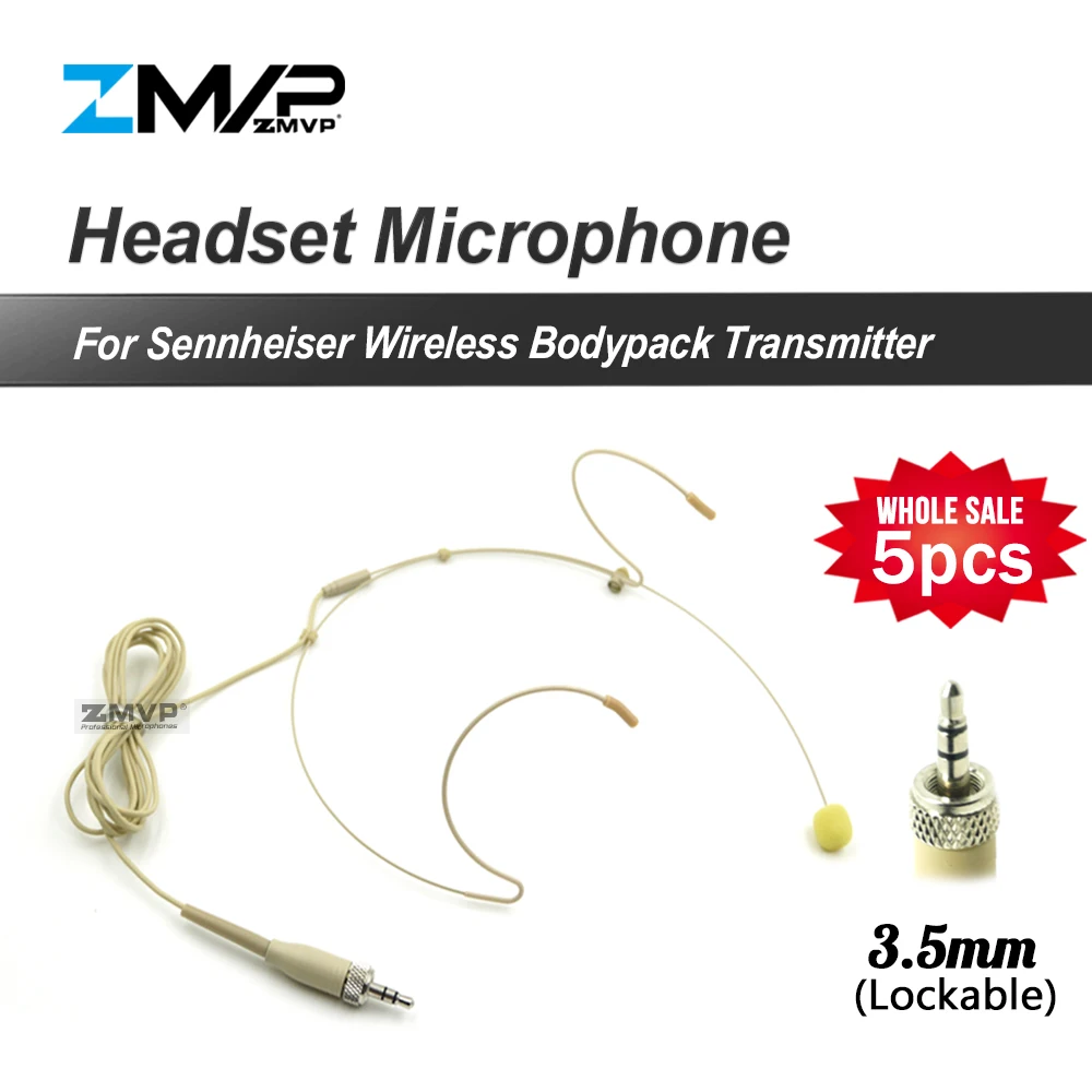 

5pcs Professional Headset Headworn Mic Condenser Microphone For Sennheise Wireless Bodypack Transmitter 3.5mm Connector Lockable