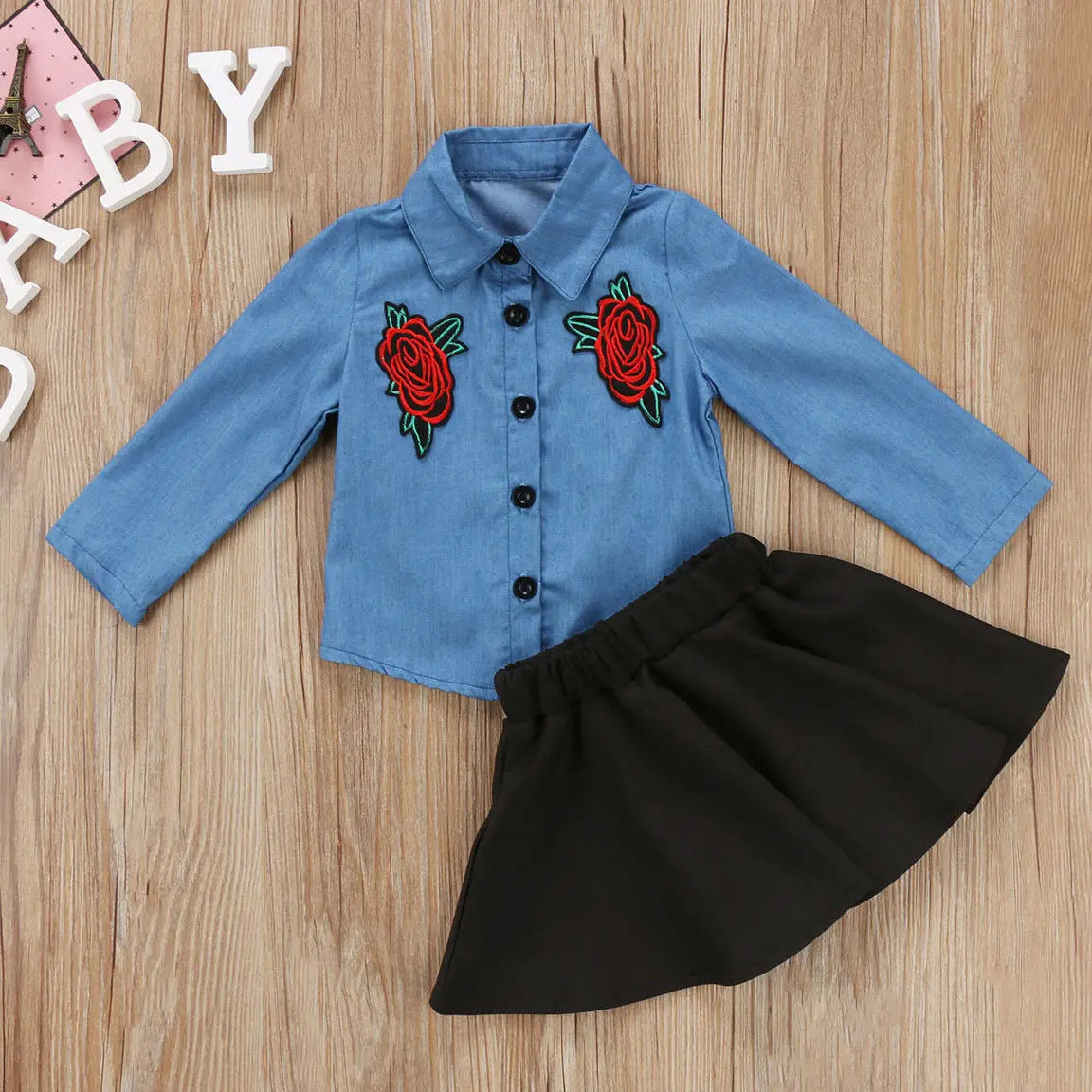 

Pudcoco Girl Set 1Y-6Y Fashion Kids Baby Girls Outfits Flower Clothes Denim Shirt Tops +Tutu Dress Sets