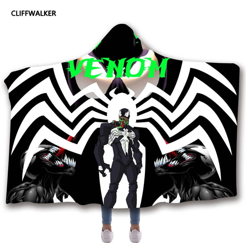 Wholesale Venom 3D Print Hooded Cosplay Blanket Cloak For Men's Adult Child Thick Double-layer Plush Winter Warm | Тематическая