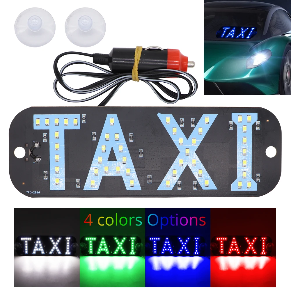 

Taxi LED TAXI Sign Light Car Windscreen Cab Indicator Inside Light Signal Rideshare Windshield Lamp 4 colors Cigarette Lighter