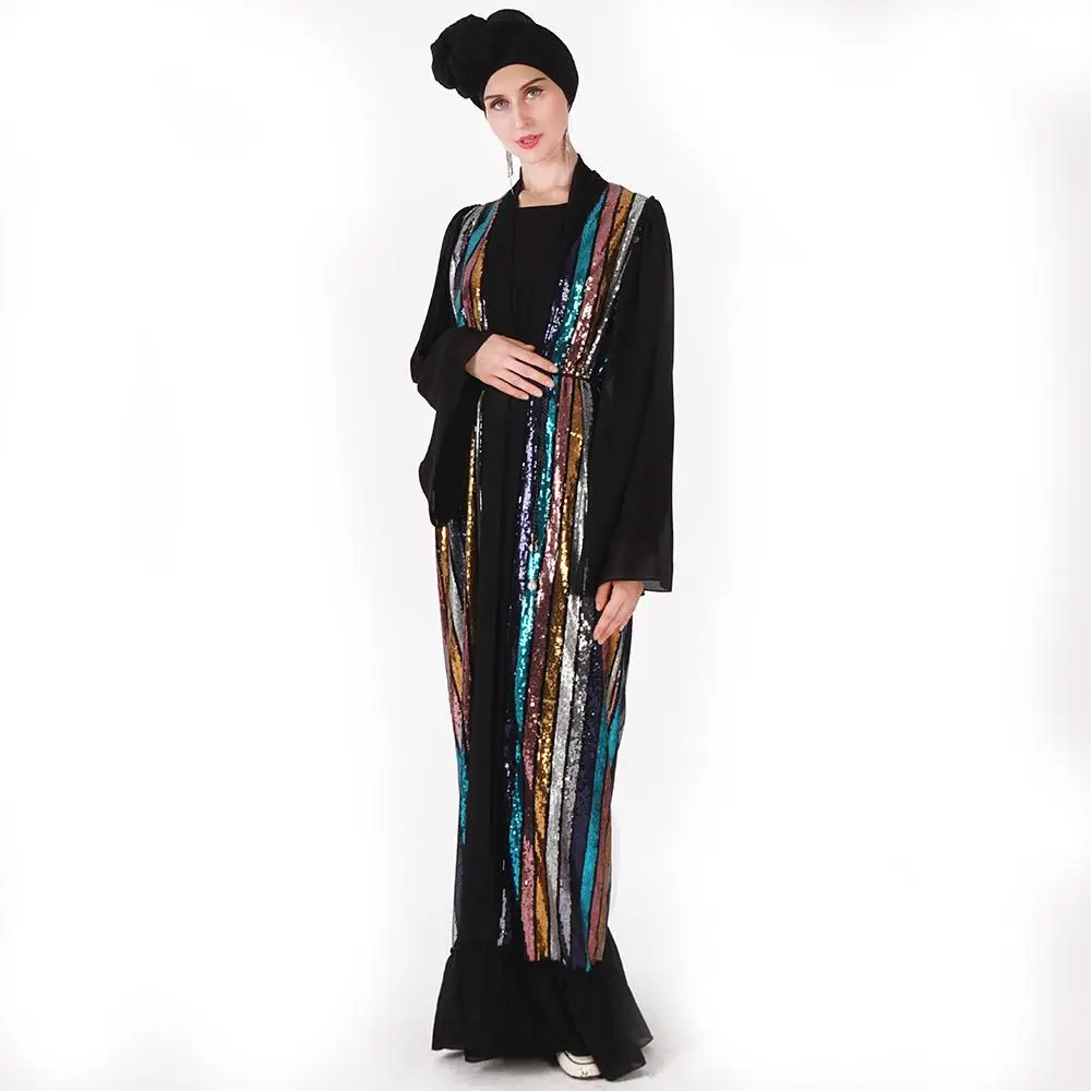 Длинное платье с блестками Abaya для мусульманской женщины блестящий кардиган