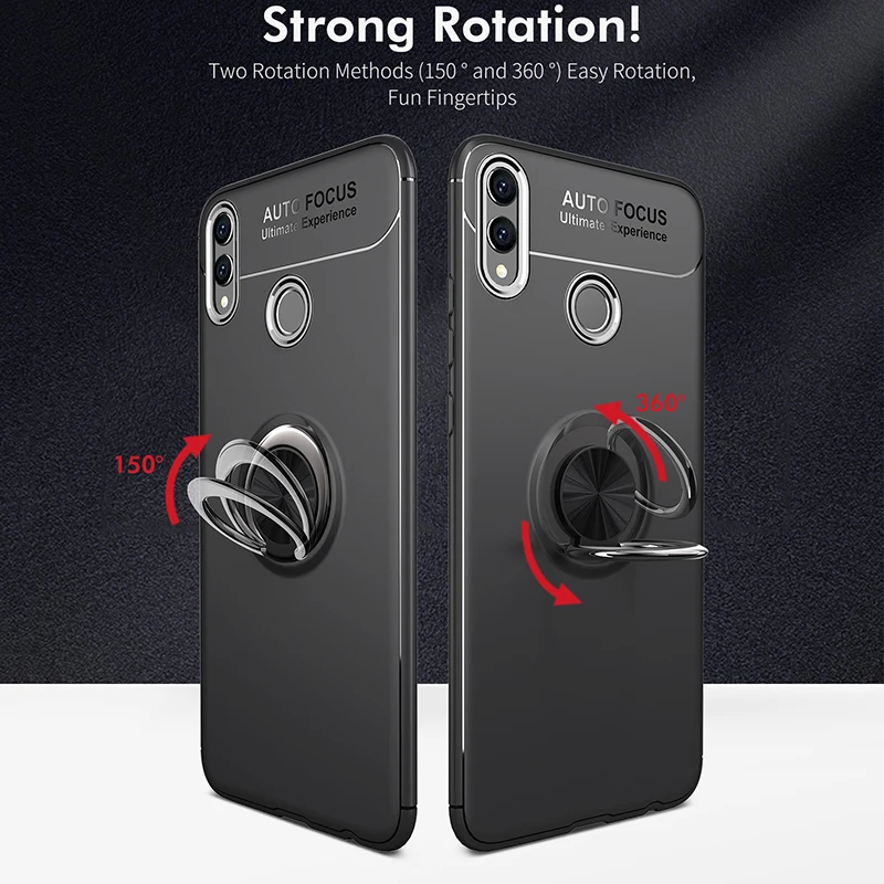 TOXCOT For Huawei Honor 8X Max Case Rotating Finger Ring Holder Matte Soft Silicone Back Cover Phone Skin |