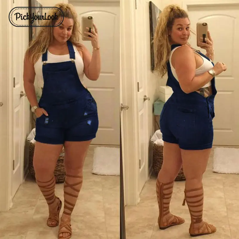 

Plus Size Women Denim Blue Jumpsuit Overalls Summer Pocket Female Rompers Playsuit Fashion Belted Ladies Overalls Sleeveless