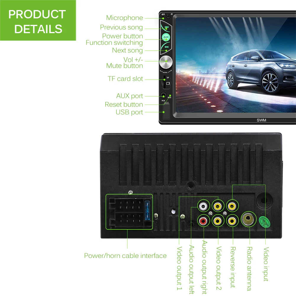 ALLOMN 2 Din In Dash 7 дюймов Автомобильный MP5 видео плеер Поддержка для Android 8 1 и