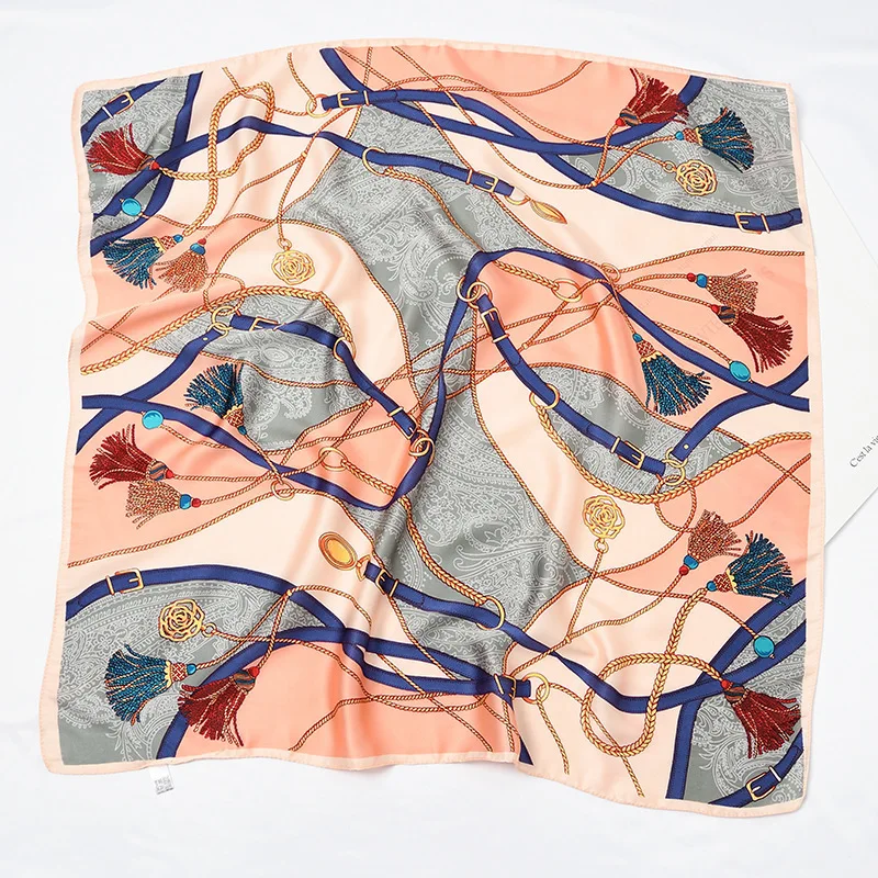 

70*70cm Scarf Hair Tie Band For Business Party Women Elegant Small Vintage Skinny Retro Head Neck Silk Satin Scarf Colorful