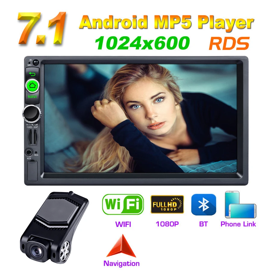 Автомобильный видеорегистратор 7 дюймов MP5 и USB Wi Fi 1080P 2Din четырехъядерный Android