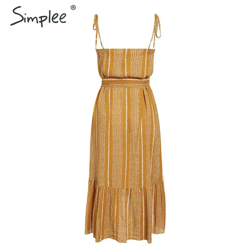 Simplee богемное Полосатое женское хлопковое льняное платье Элегантное летнее с