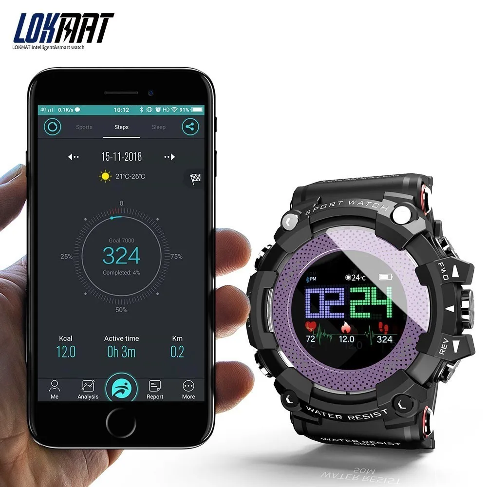 LOKMAT Bluetooth умные часы монитор сердечного ритма спортивные водонепроницаемые Push