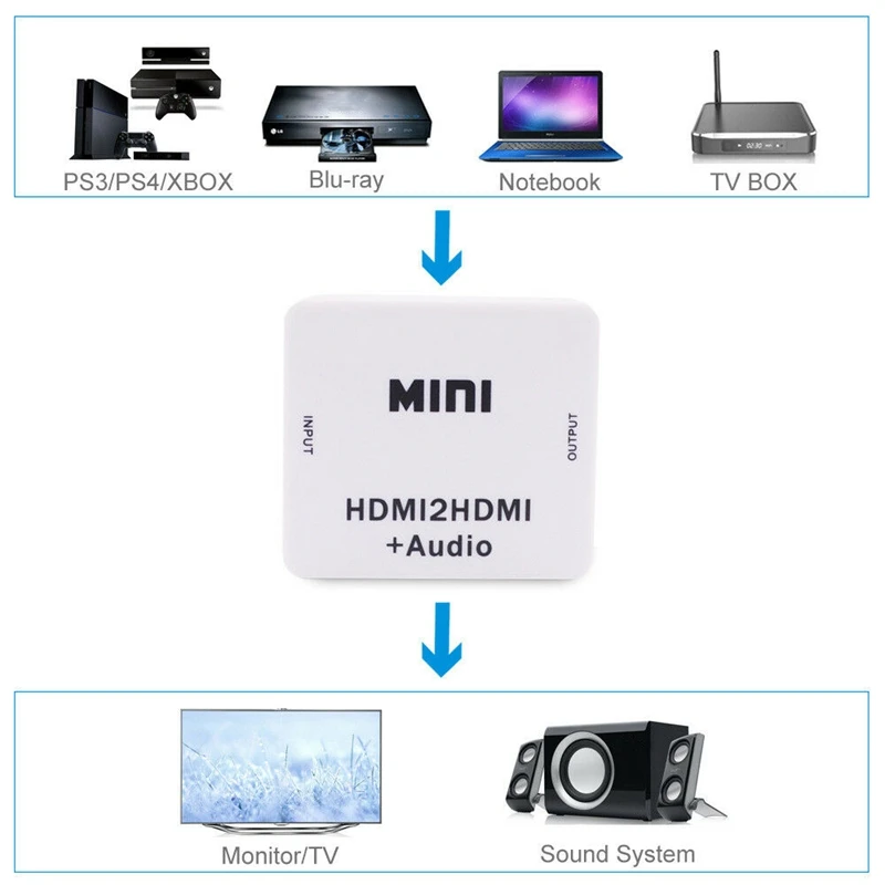 1080P Hdmi Extractor Splitter Digital To Analog 3 5 мм Out Audio Hdmi2Hdmi | Электроника