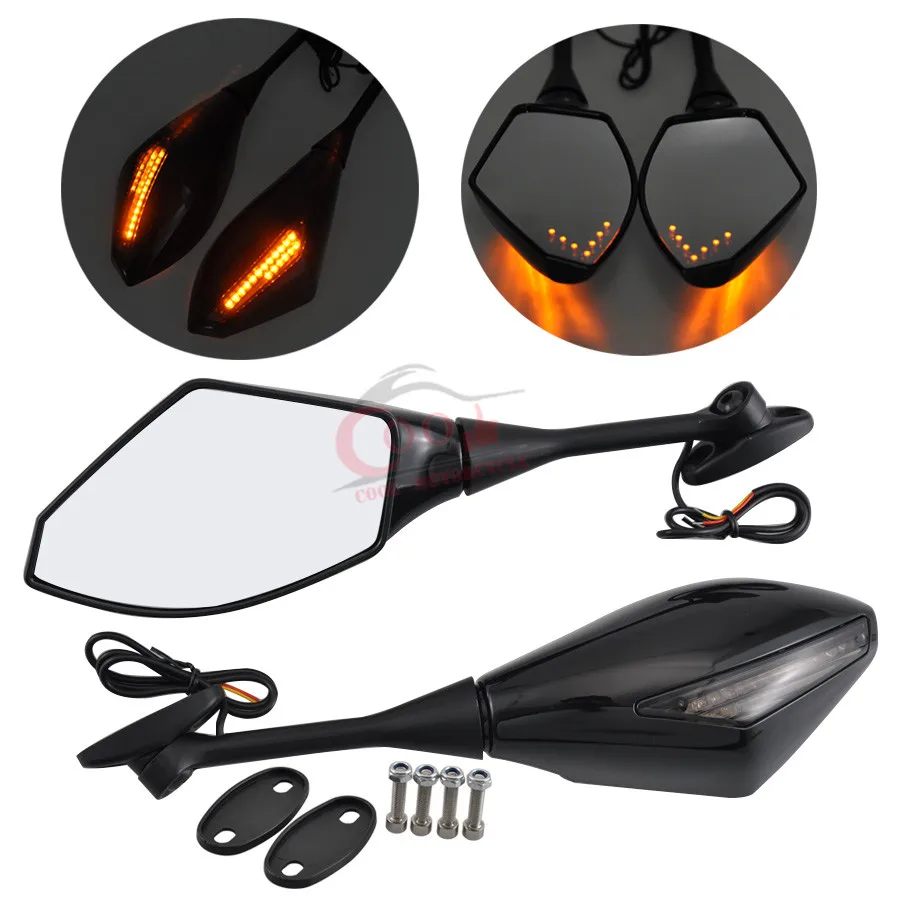 

Motorcycle LED Turn Signals Indicator Rearview Fairing Mount Side Mirrors For Honda CBR 300 600 900 1000 RR GSXR FZ1 FZ6 Triumph