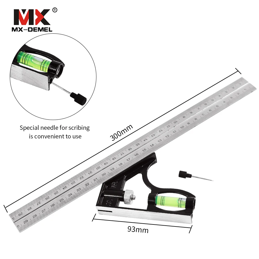 DIY Workshop Hardware Angle Spirit Level 12" (300mm) Precise Stainless Steel Measuring Tools Aluminium Combination Square |