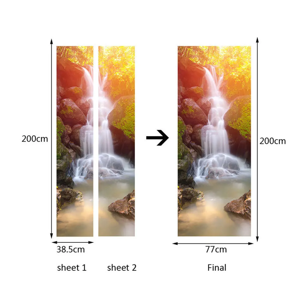 2Pcs/Set Color Waterfall Door Art Decor Home Creative DIY 3D Stickers Pattern For Wall Room Decoration | Дом и сад