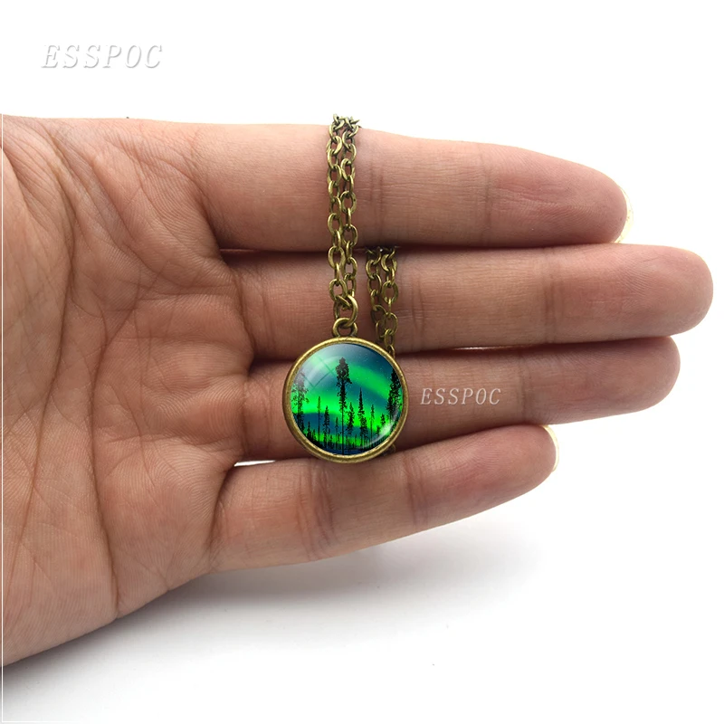 Северный свет искусство кабошон с фото ожерелье двухсторонний стеклянный шар