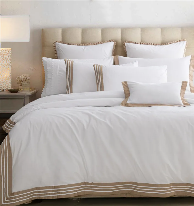 

100%Cotton White Blue Solid Bedding sets Double King Queen size Bed set Bedclothes 4pcs Bed sheet Duvet cover home textile 41