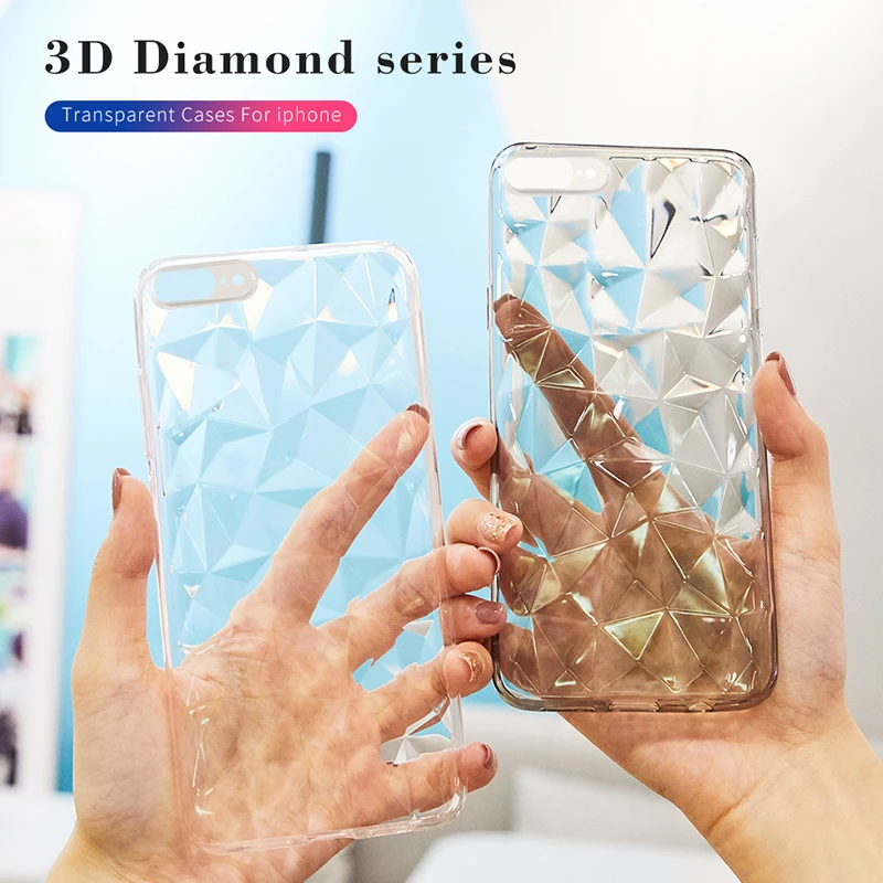Ультра тонкий прозрачный чехол для iPhone 7 Plus противоударный бампер 3D Алмазный