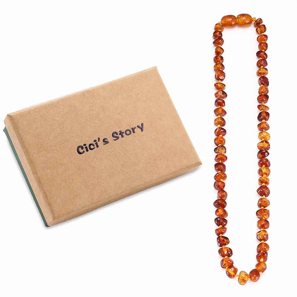 Baltic Amber Teething Necklace for Baby Size 14-35cm - Gift Box - 4 Colors yoowei 5mm amber women necklace for christmas new year gift round gold baltic amber jewelry s925 silver beads boutique wholesale