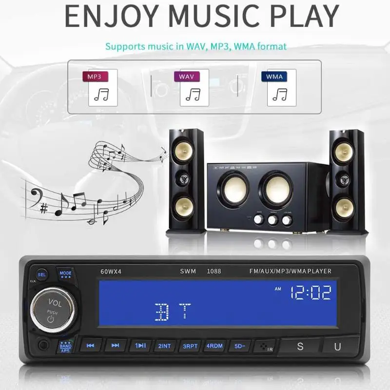 1din SWM 1088 автомобильный стерео MP3 плеер fm радио BT AUX USB2.0 с пультом дистанционного