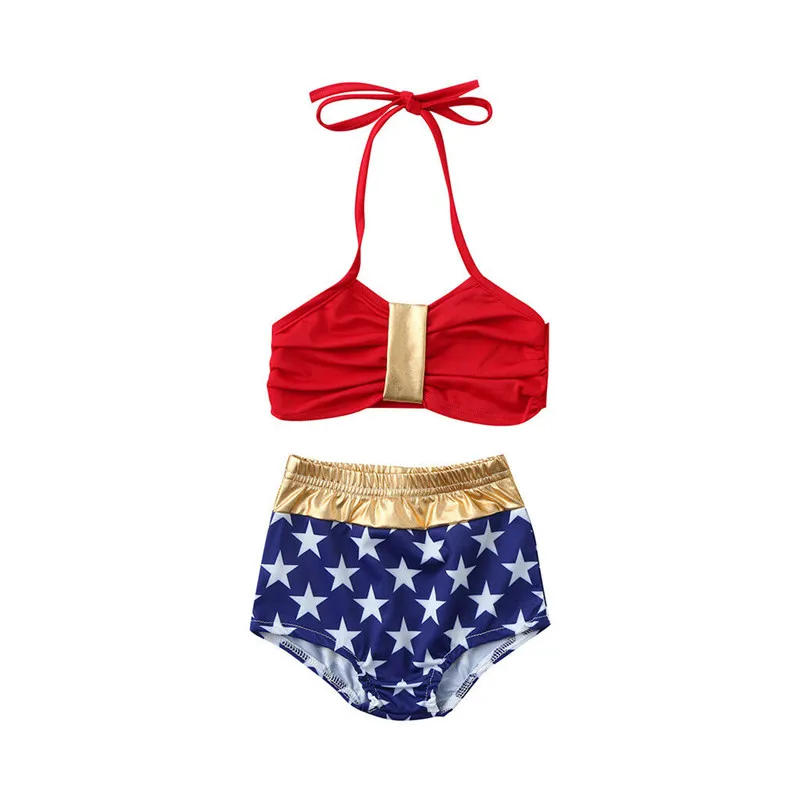 

2019 Kids Baby Girls Stars Swimming Bikini Set Swimsuit Swimwear Halter High Waist Bathing Suit Beachwear