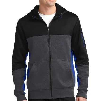 Спорт Tek ST245 Мужская Технология флис Colorblock Full Zip с капюшоном куртка из черного