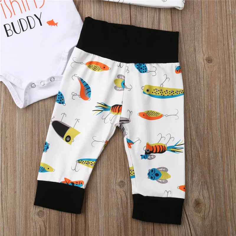 Baby Boy Clothes Newborn Infant Girl Outfits Bodysuit Carton Hat Pants Leggings Set Small Fish 3PCS 0-18M | Детская одежда и обувь