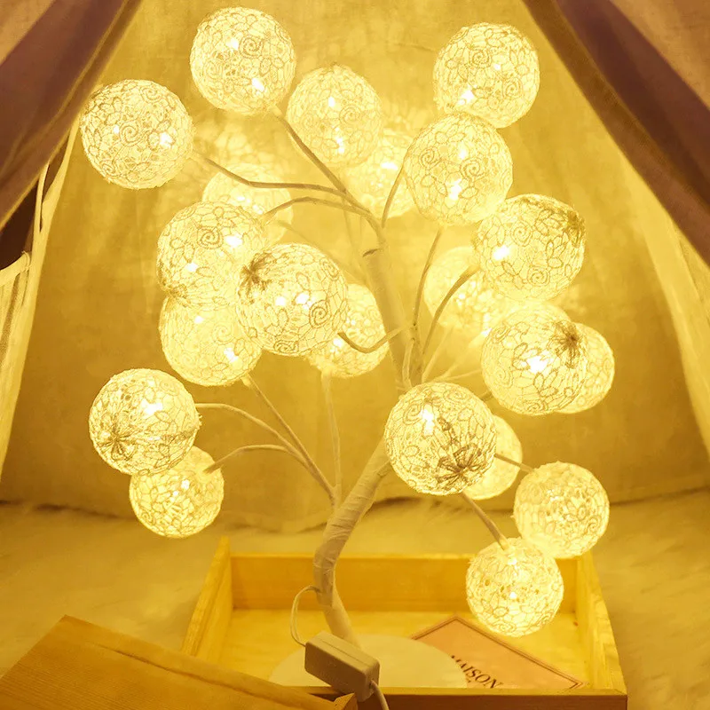 Светодиодный светильник в форме дерева из хлопка с шариками ночник настольная