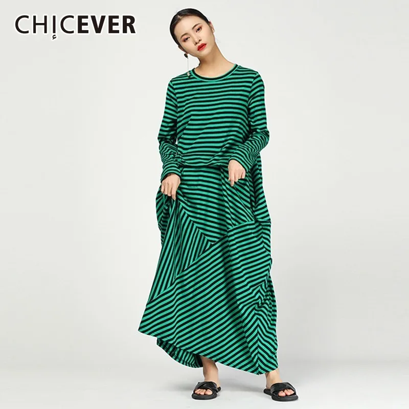 Женское платье в полоску CHICEVER Повседневное оверсайз с длинным рукавом и о