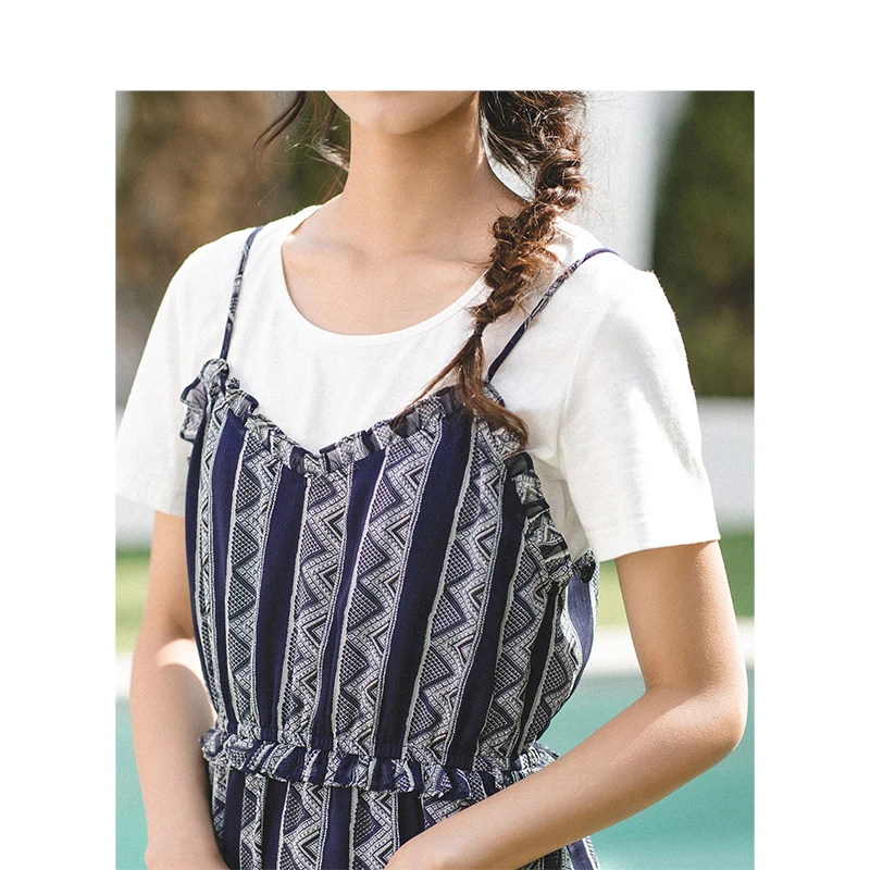 INMAN 2019 Summer New Arrival White O-neck Short Sleeve T-shirt Retro Lacing Dress Casual Women Two Pieces Suit | Женская одежда
