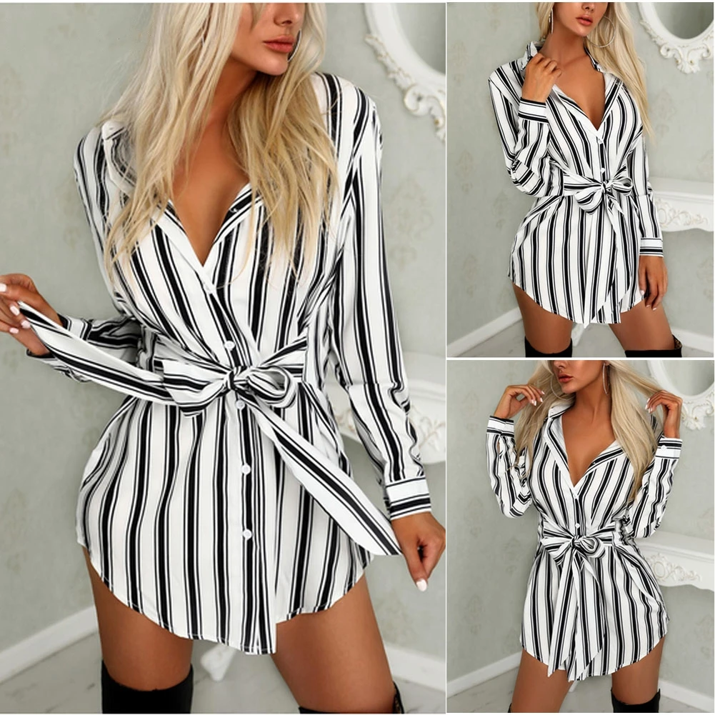 Женские Длинные Топы в полоску модные на шнуровке Boho женская летняя рубашка