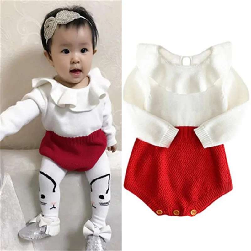 PUDCOCO Newborn Baby Kids Girls Romper Wool Knitted Ruffle Long Sleeve Jumpsuit Babysuit | Мать и ребенок